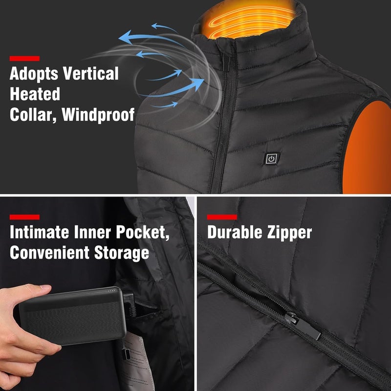 YaoFaFa Heated Vest: Premium Heated Vest for Men with 9-Zone Heating, 3 Adjustable Heating Modes 10000mAh Battery for Outdoor - Image 4
